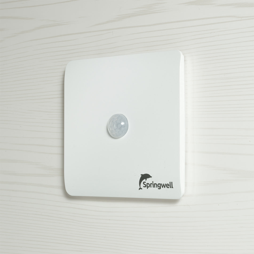 White Springwell motion sensor on a white background