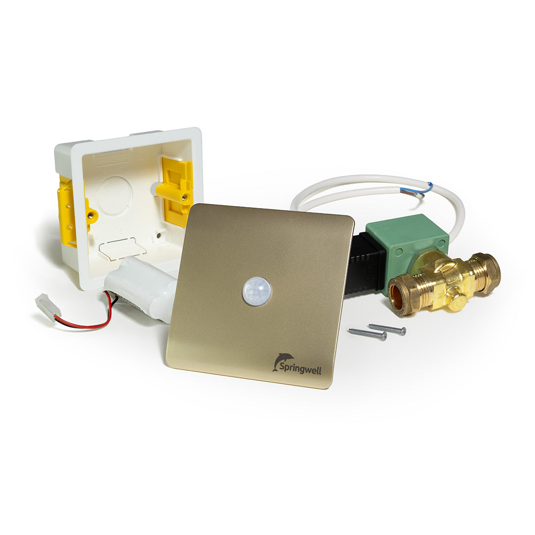 Gold Springwell Smartflush sensor, battery pack, valve, cable, screws and mounting box