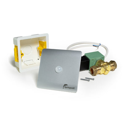 Silver Springwell Smartflush sensor, valve, cable, screws and mounting box